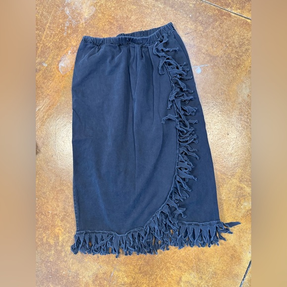 Vintage fringe Alfredo’s Wife pull on faux wrap midi skirt black med w/pocketz - Picture 2 of 13